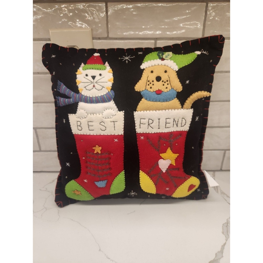 Cat And Dog In Christmas Stockings Best Friends 14x14 Square Throw Decor Pillow‎